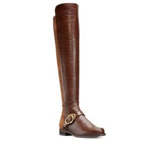 Stuart Weitzman 50/50 Siella croc brown over the knee boots NEW